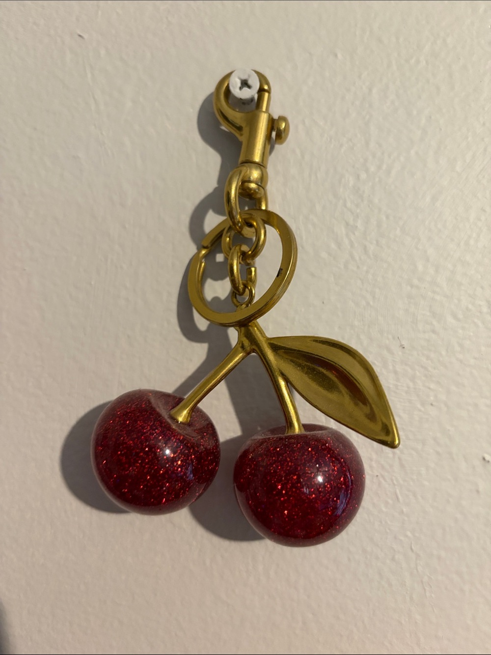 Gold Cherry Keychain with Red Glitter Cherries